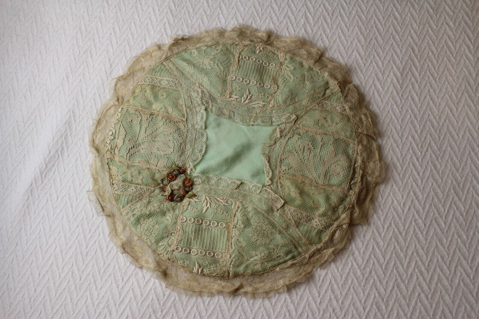 Vintage Boudoir Round Lace Satin Pillow