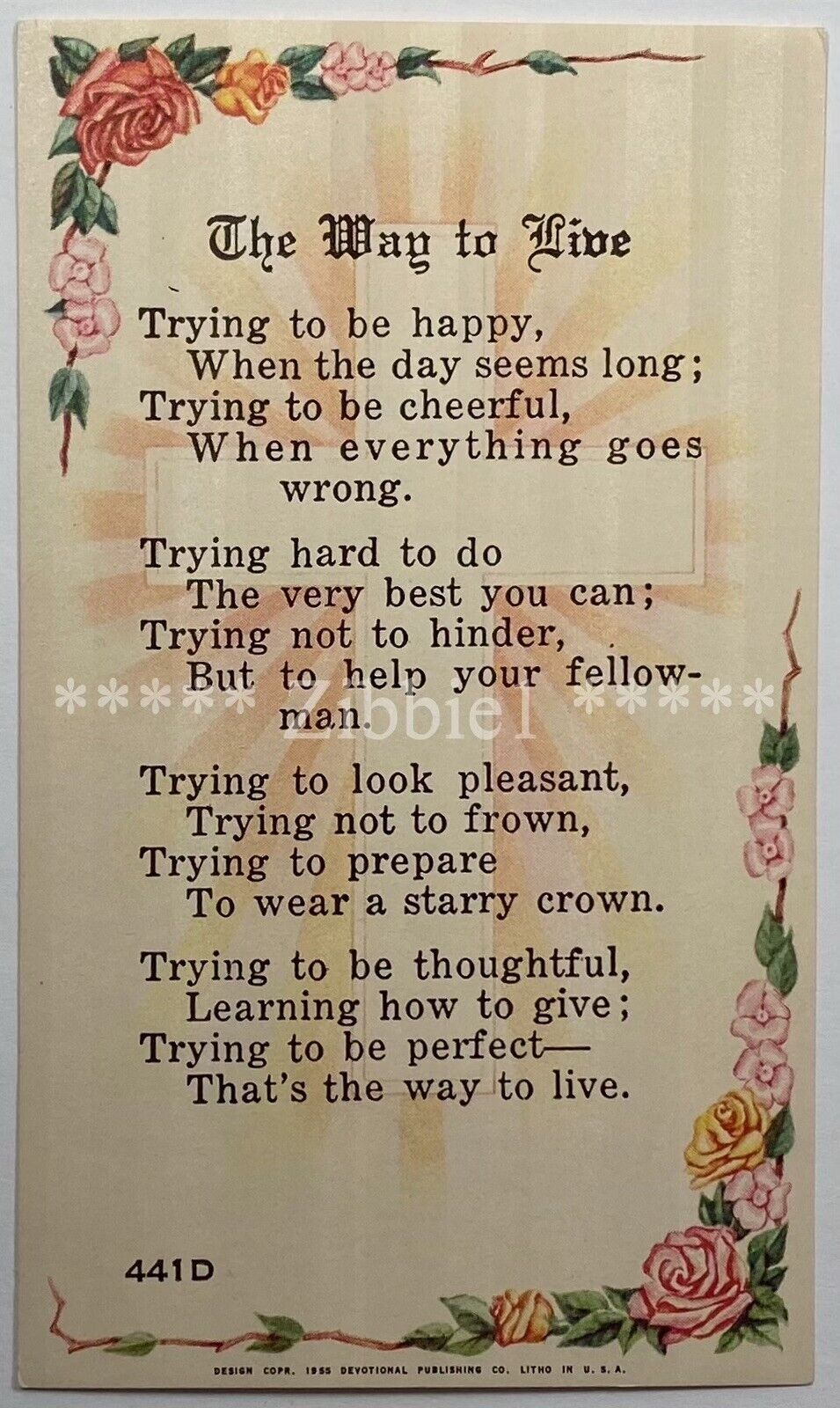 The Way to Live, Vintage 1955 Holy Devotional Prayer Card.