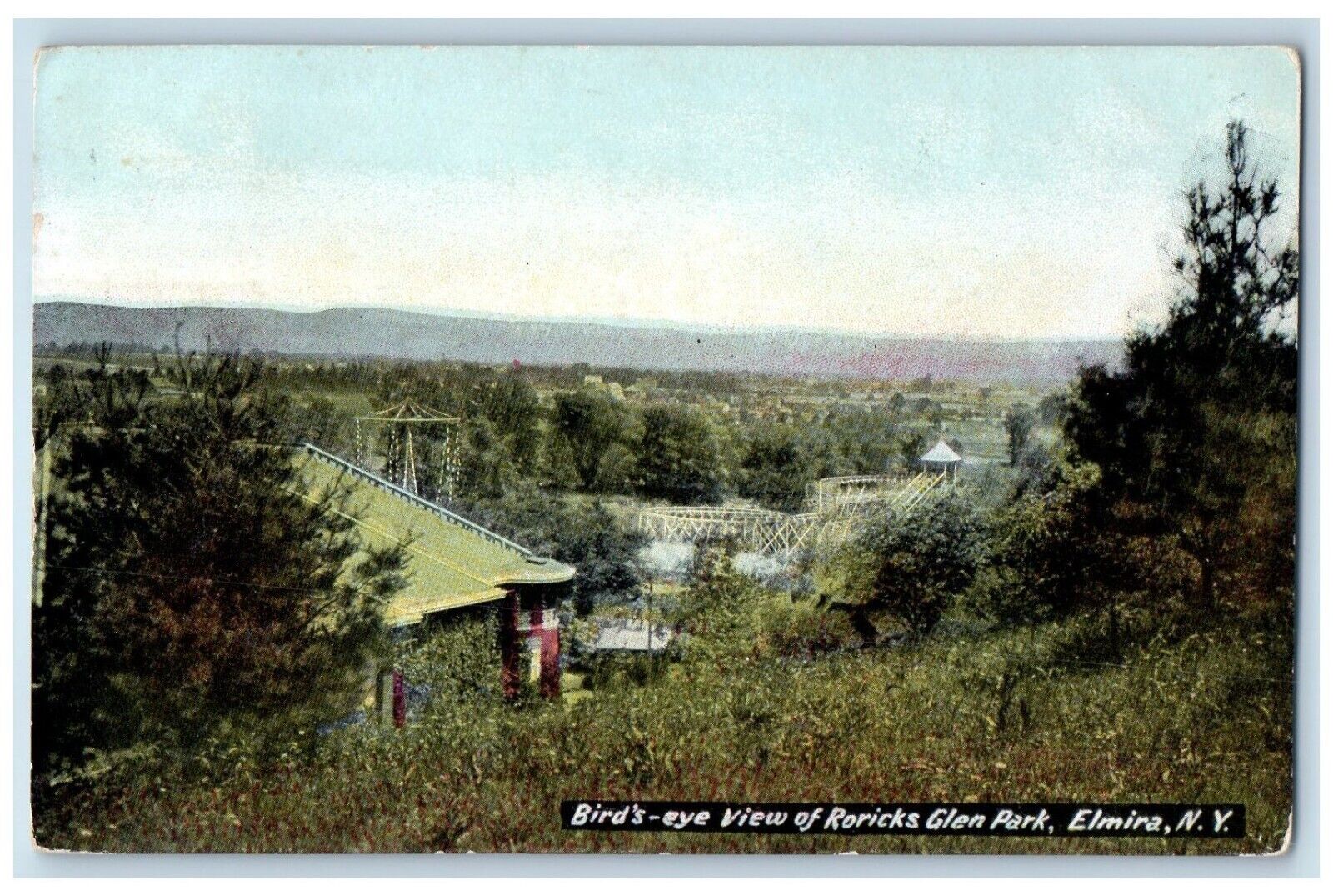 1911 Birds Eye View Roricks Glen Park Amusement Elmira New York Vintage Postcard