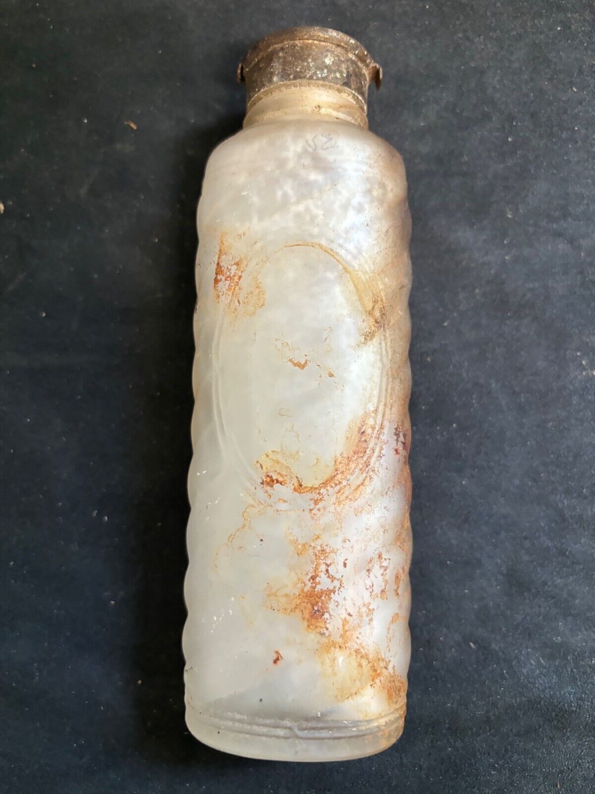 Vintage Glass Talc Talcum Bottle with Metal Shaker Lid