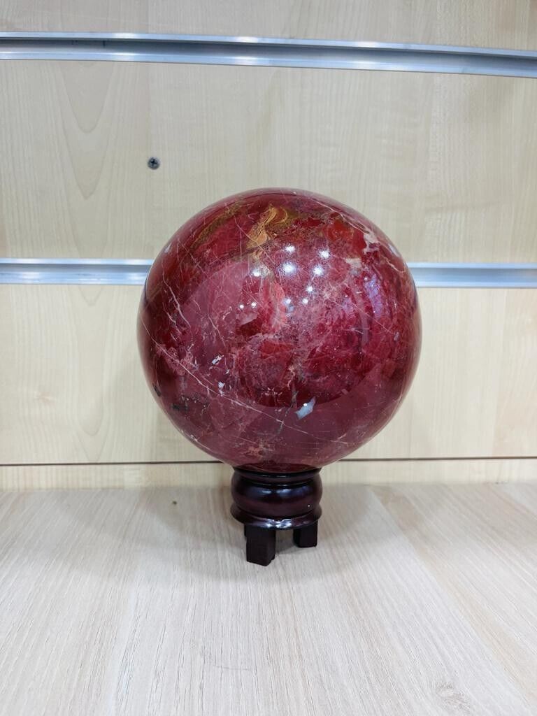 6KG XXL Large Red Jasper Crystal Sphere with Wood Stand   Home  Decor 150MM
