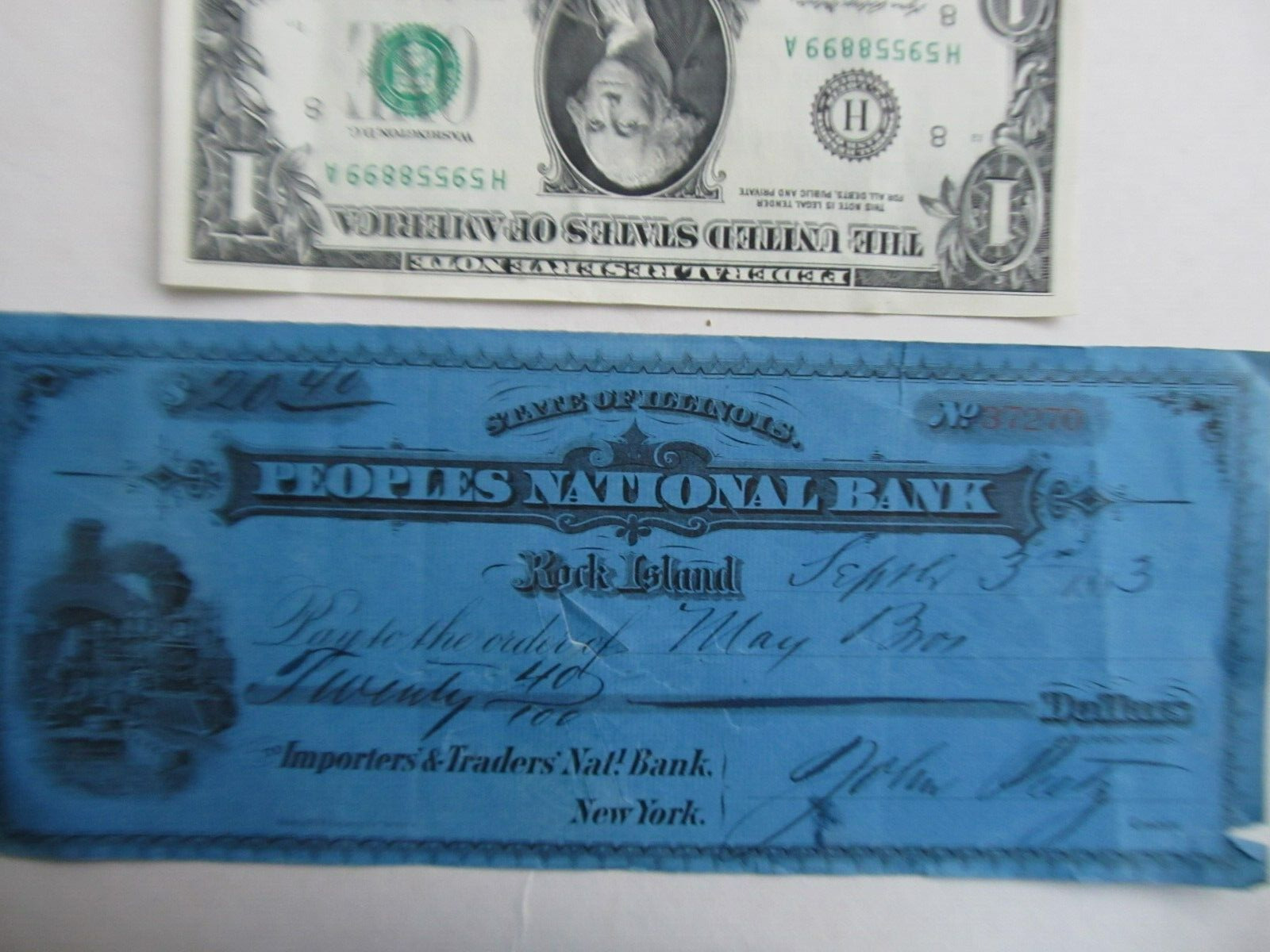Illinois 1883 Note, People's National Bank, Rock Island, Railroad, Glass Works