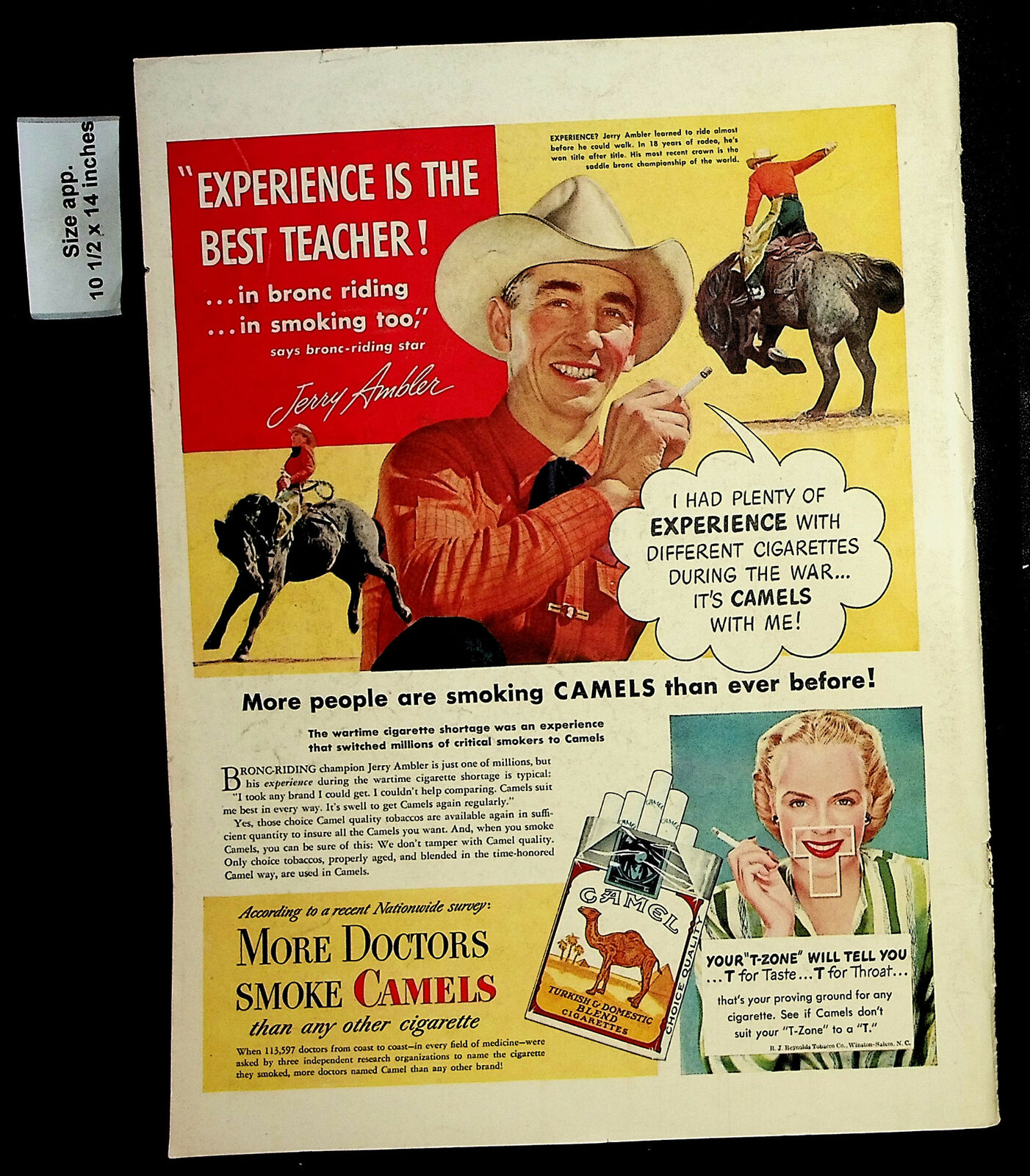 1947 Camel Cigarette Jerry Ambler Bronc-Riding Star Rodeo Vintage Print Ad 29073