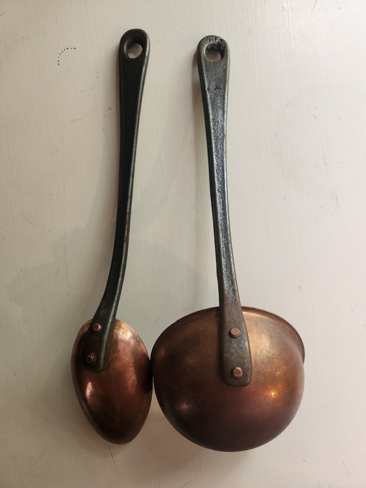 Vintage Antique Cast Iron Handle  Copper Spoon Ladel Cottage Farmhouse Kitchen 
