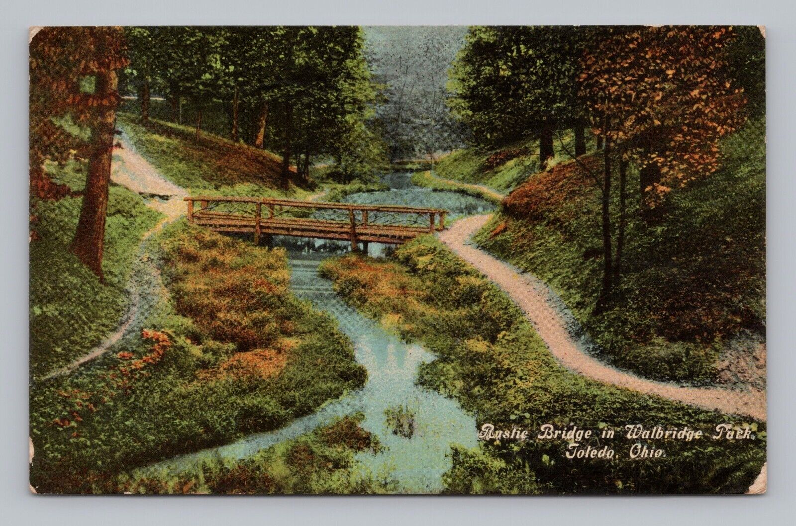 Postcard Rustic Bridge in Walbridge Park Toledo Ohio c1912