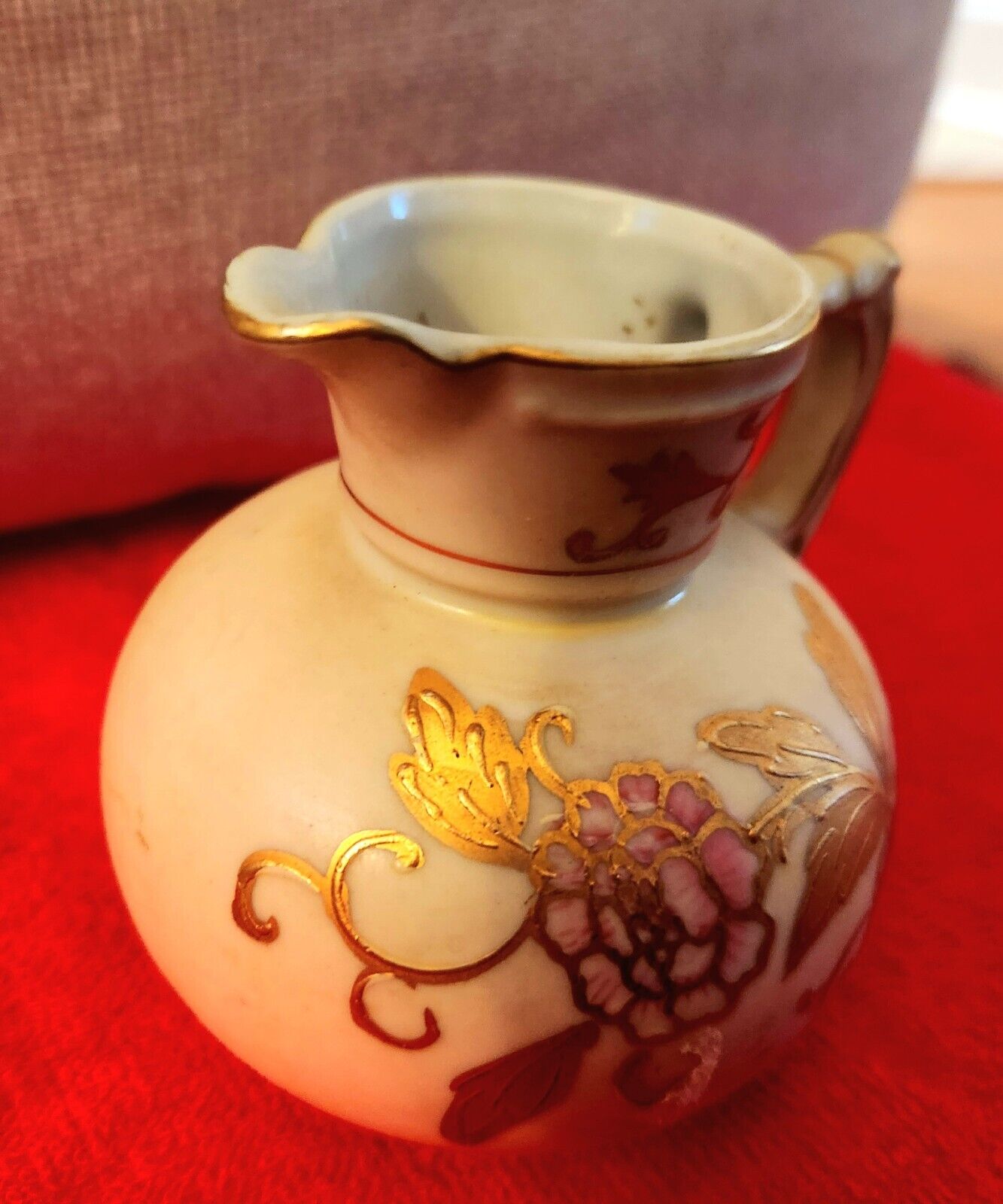 Vintage Japanese Antique Gilded floral pitcher vase - Stamped