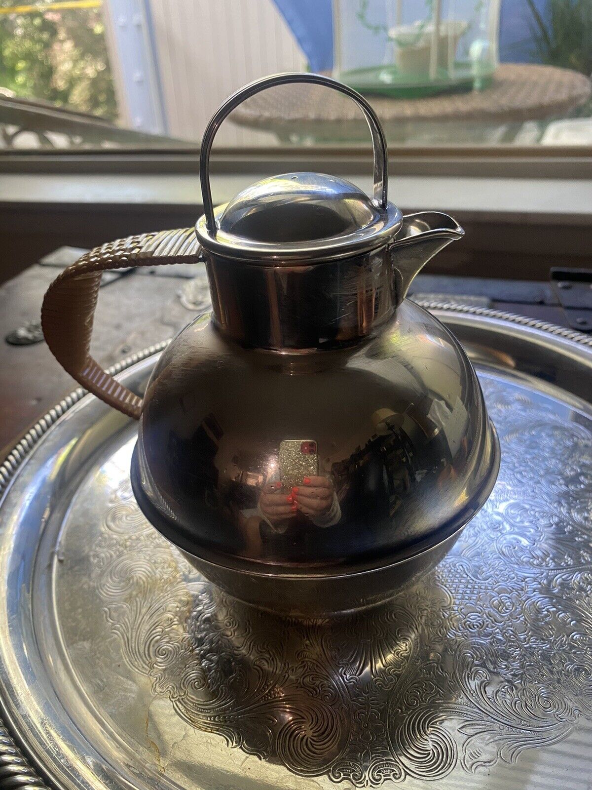 Vintage International Silver Teapot Wicker Handle Creamer Country decor Rare