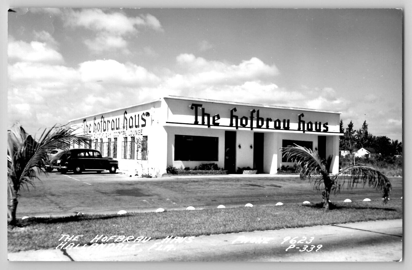 Street View The Hofbrau Haus Hallandale FL RPPC Photo Postcard Old Car 1940s