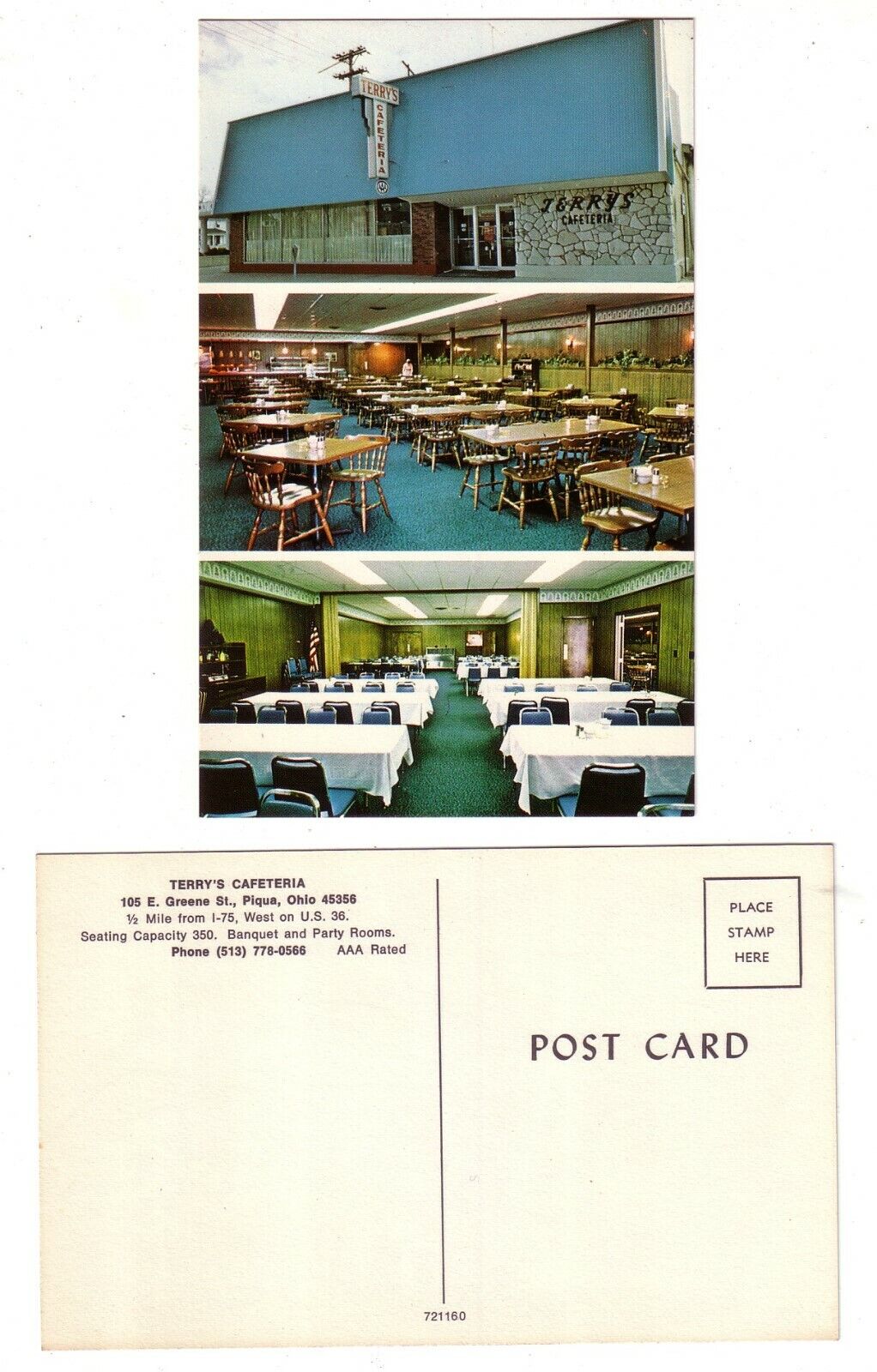 Terry\'s Cafeteria Postcard Piqua, Ohio
