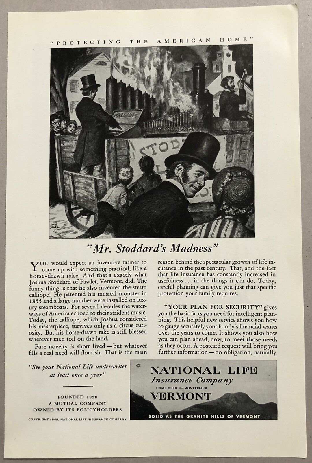 Vintage 1949 Original Print Advertisement Full Page -  National Life Insurance