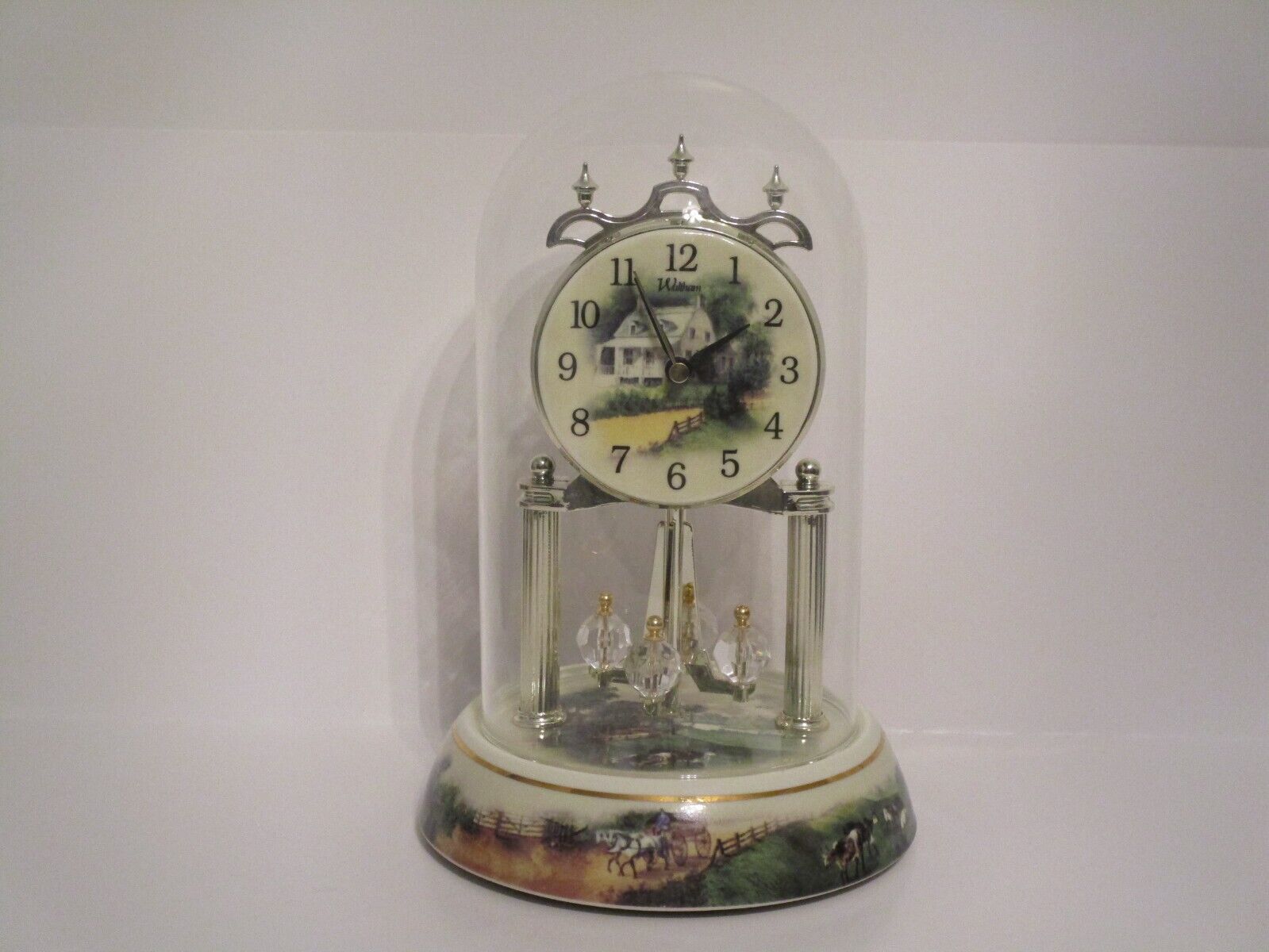 Vintage Waltham Anniversary Clock with Glass Dome works battery operated