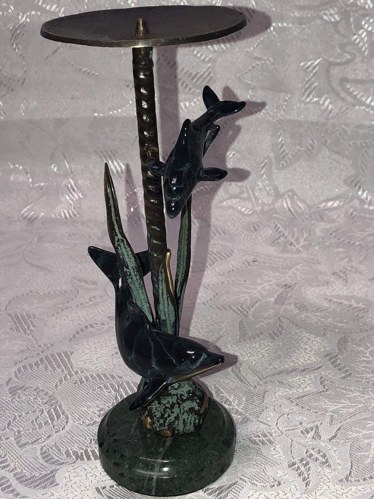 Vintage Candle Stick Holder Dolphins  SPI Gallery San Pacific Intl Bronze Patina