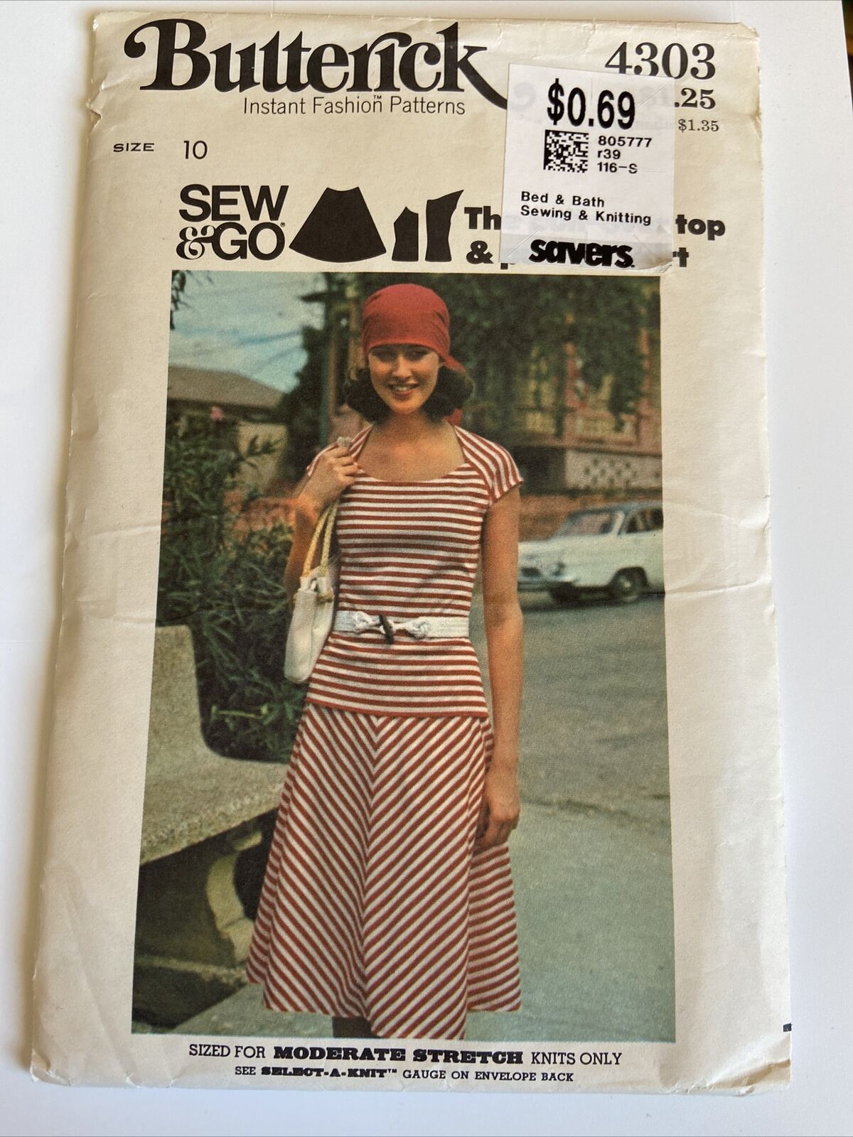 Butterick 4303 Vintage Misses Top and Skirt Size 10 See & Go Knit 70s