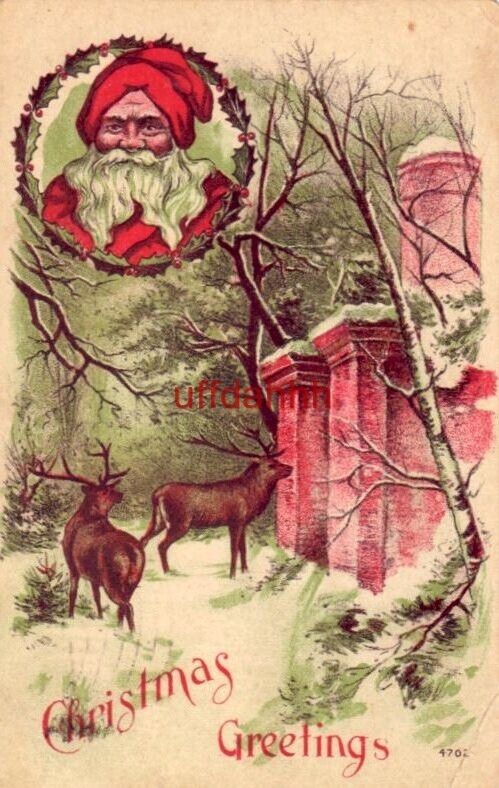 CHRISTMAS GREETINGS 1910 Santa and reindeer 