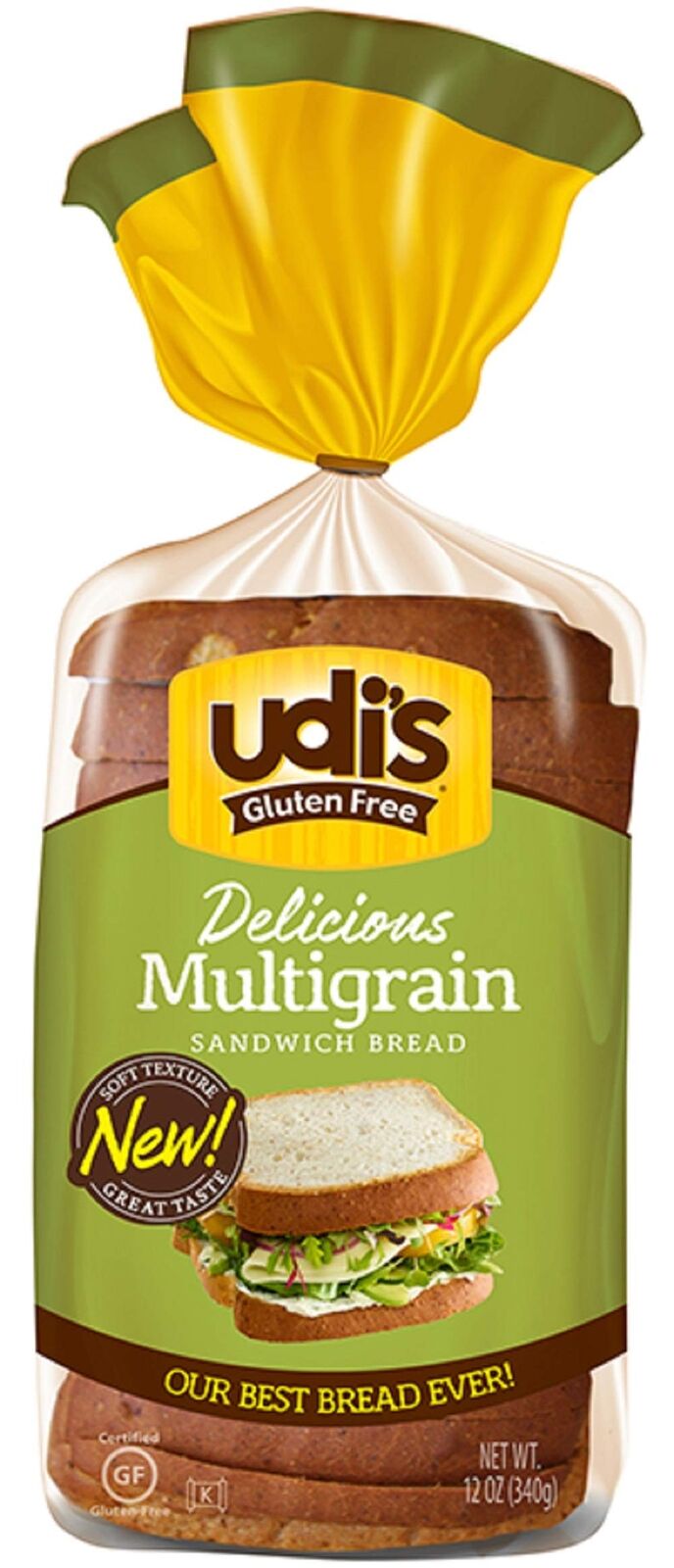 Udi\'s Gluten-free Delicious Soft Sandwich Bread, Multi-grain, 12 Oz (pack Of 8)