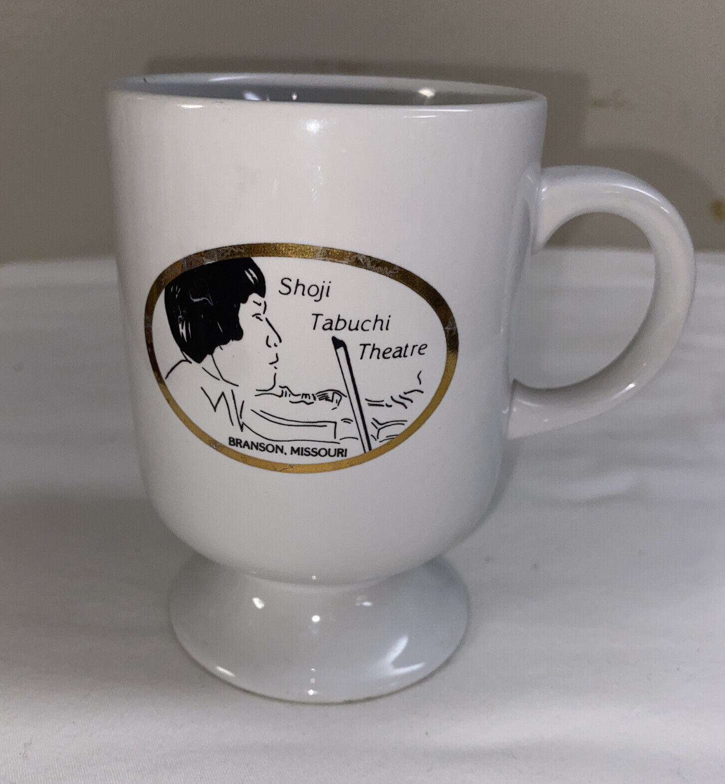 Vintage The Shoji Tabuchi Theatre Branson, Missouri White Gold Irish Coffee Mug