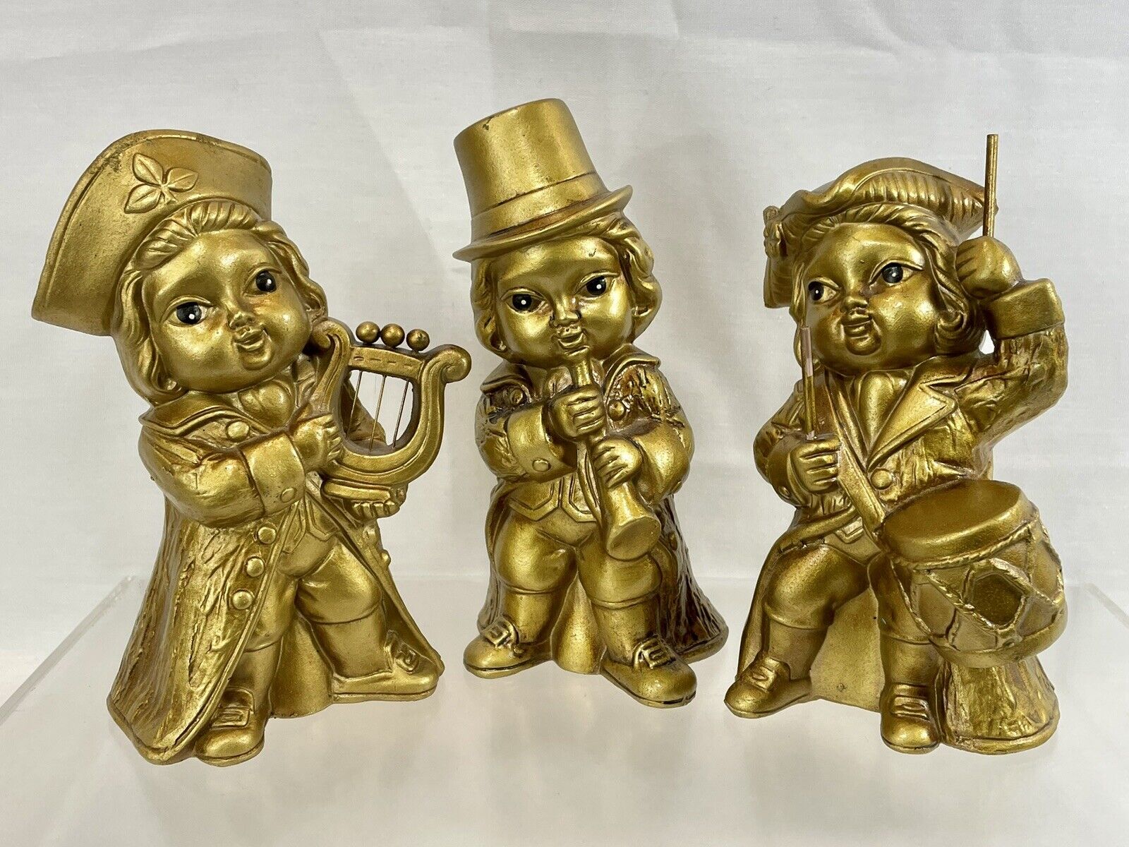 Vintage Golden Tone 6” Musician Figurines Set Of 3 Hand Made In Japan ( MY )