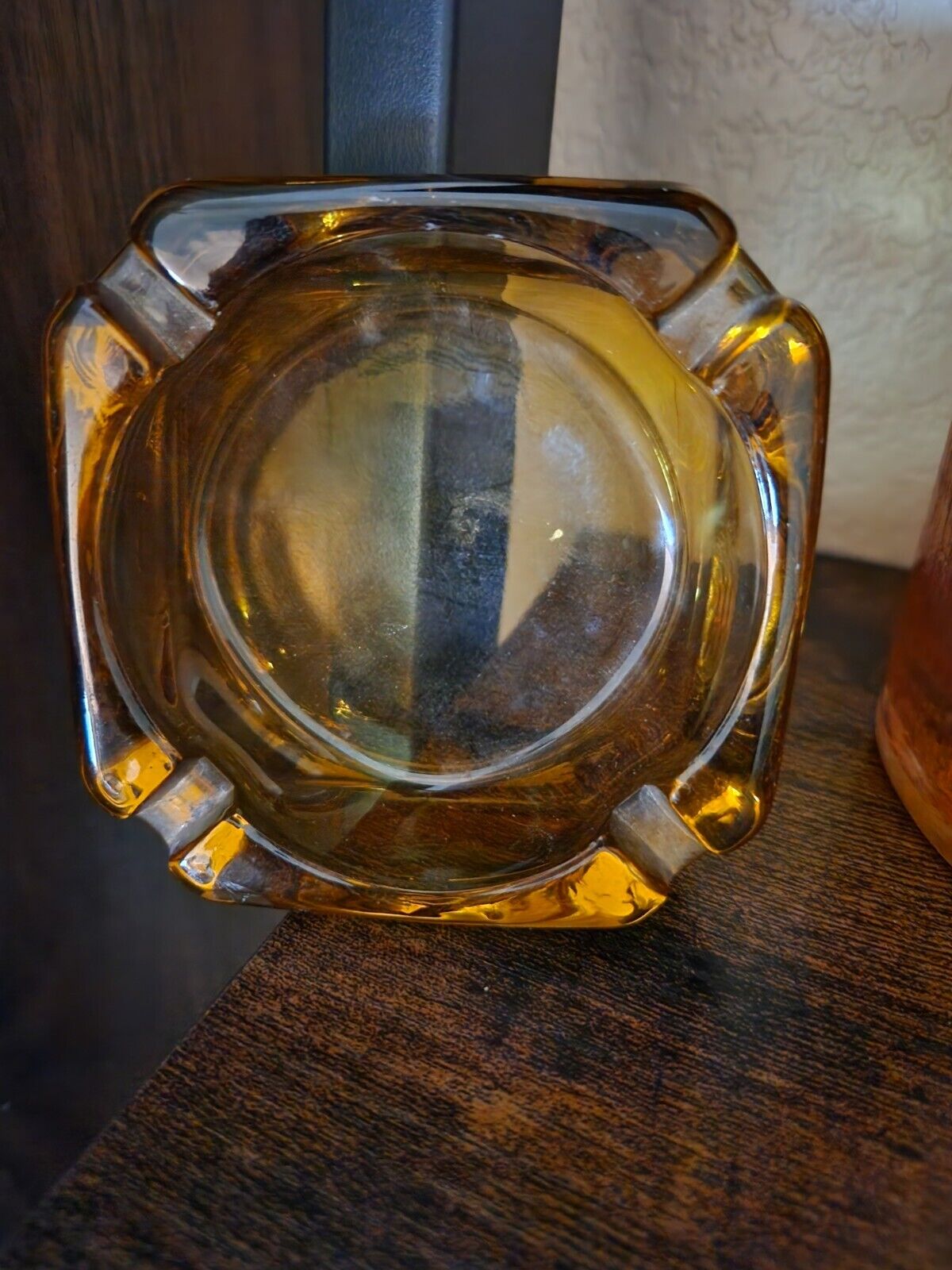 Vintage Amber 3.5” Cigar Cigarette 4 Slot Square Glass Ashtray