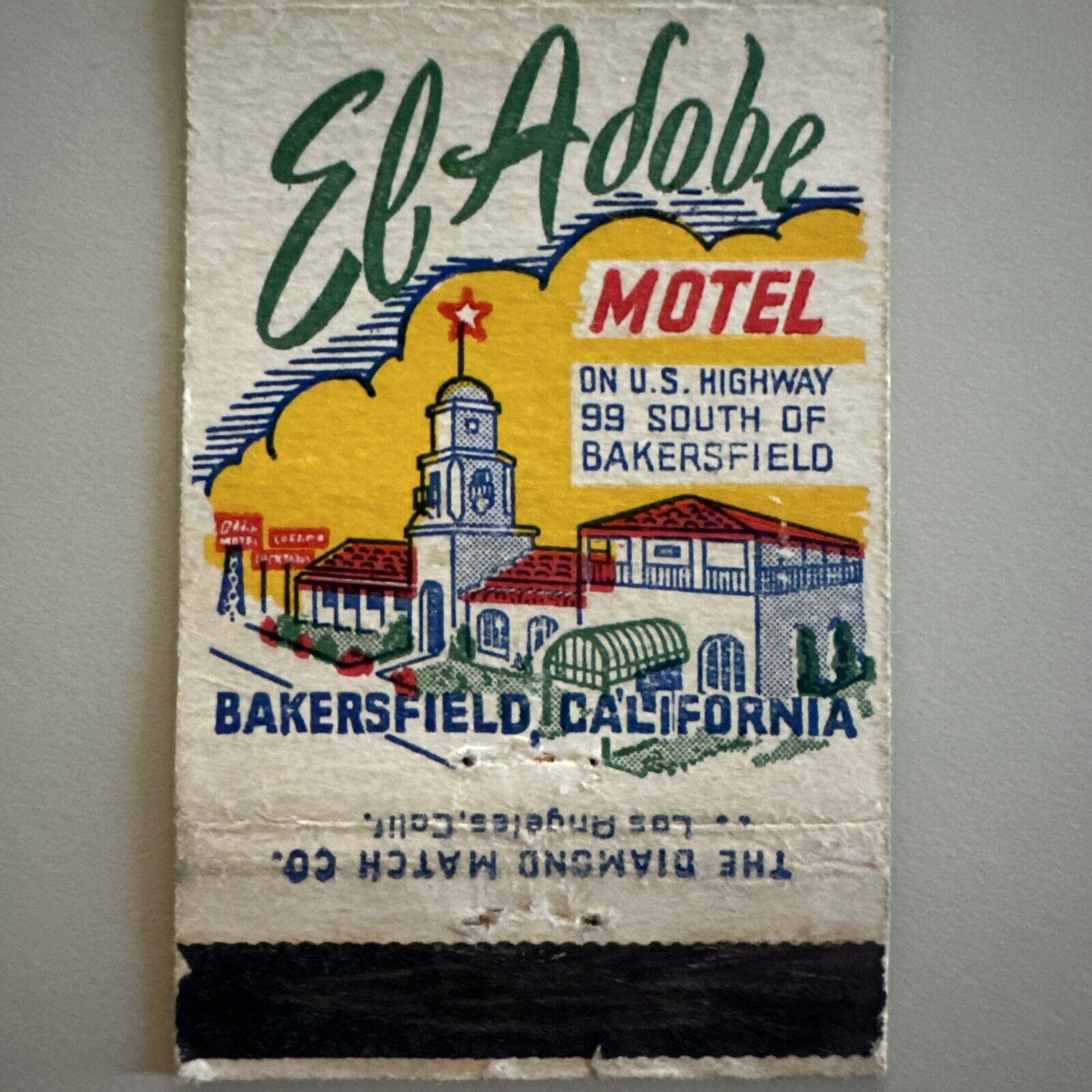 RARE Vintage 1950s El Adobe Motel Bakersfield CA Midcentury Matchbook Cover