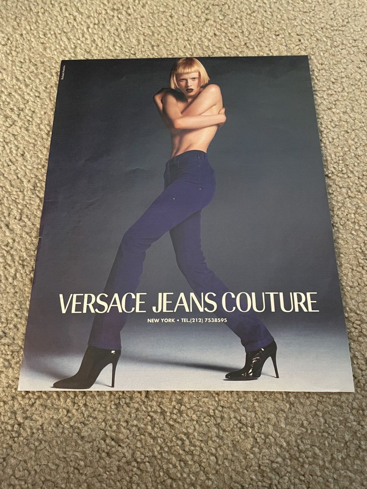 Vintage 1997 GIANNI VERSACE JEANS COUTURE Print Ad 1990s SHIRTLESS FEMALE MODEL