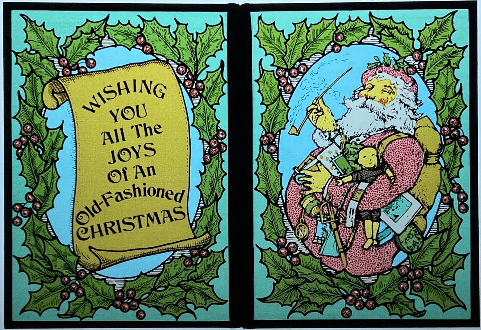 Vintage Seriglass 2 Panel Stained Glass “Old Fashioned Christmas\