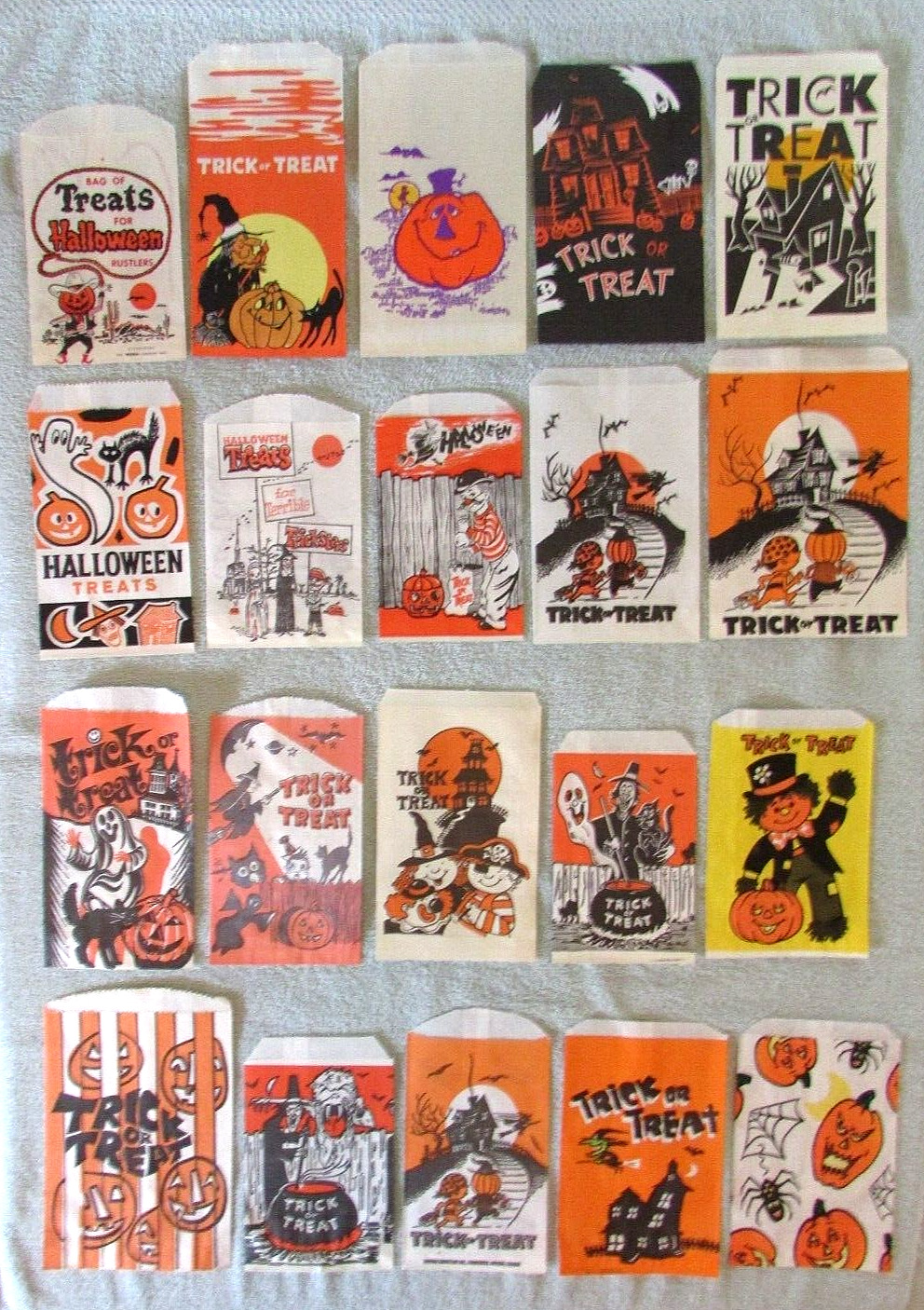 20 Vintage Halloween Paper Trick or Treat Candy Bag Lot JOL Cowboy Ghost Witch