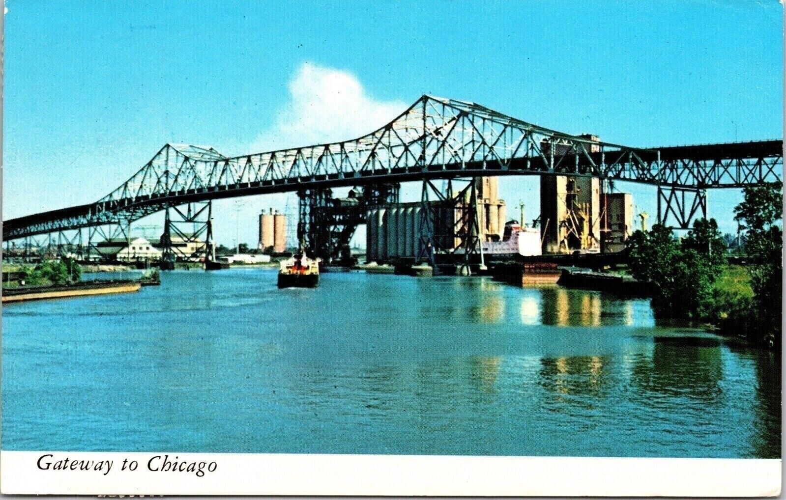 Gateway To Chicago Illinois Bridge Boat River Chrome Cancel WOB Postcard