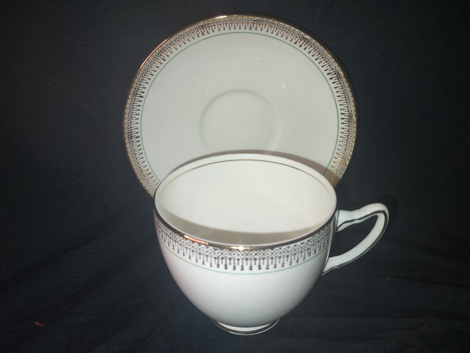 Adderly Vintage rare tea cup saucer white with gold trim green line 838958