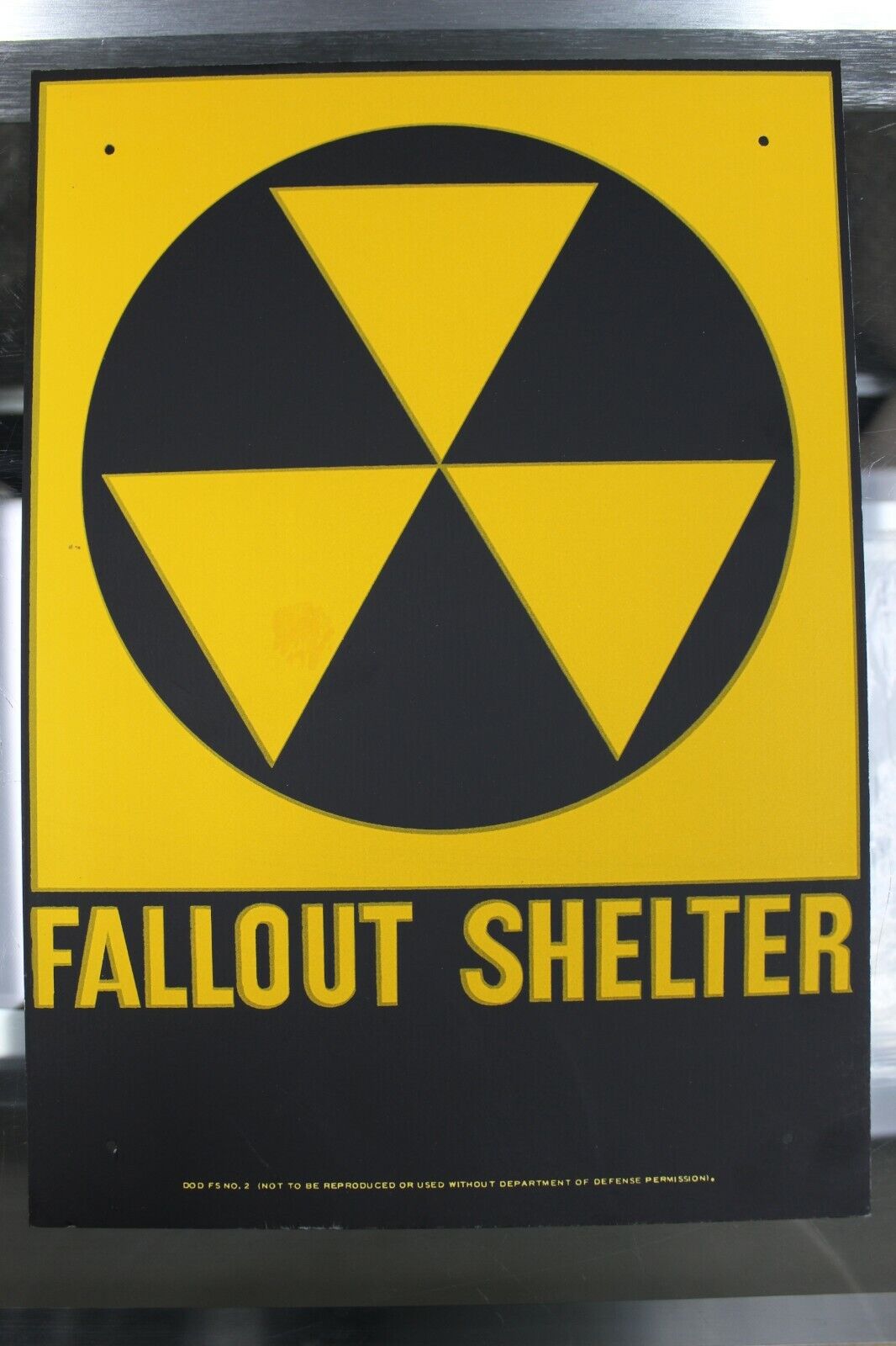 Vintage Fallout Shelter Sign 10 X 14 Metal DEPARTMENT OF DEFENSE DOD 1960\'s NEW