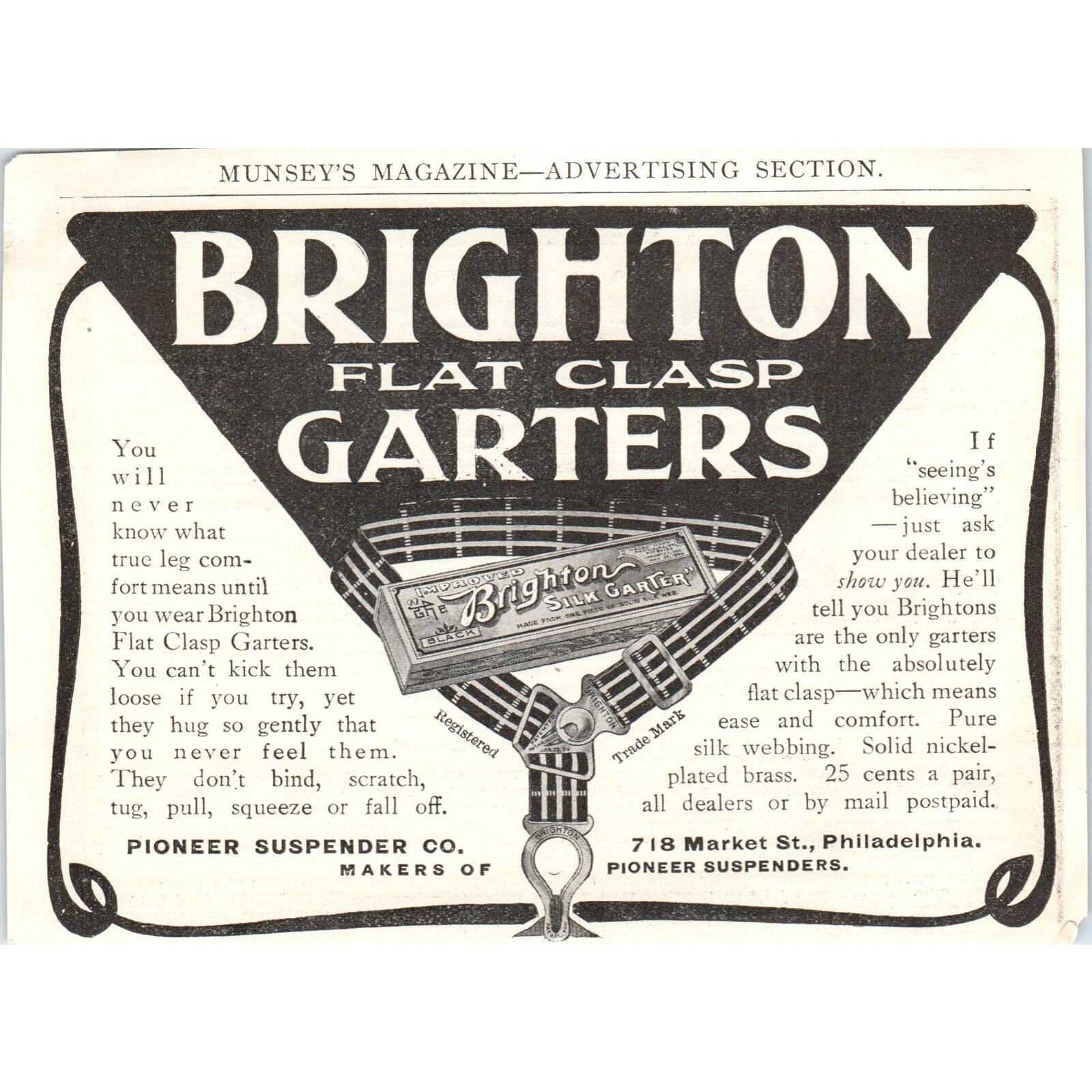 Brighton Flat Clasp Garters Pioneer Suspender Co Phil c1905 Advertisement AE7-A3