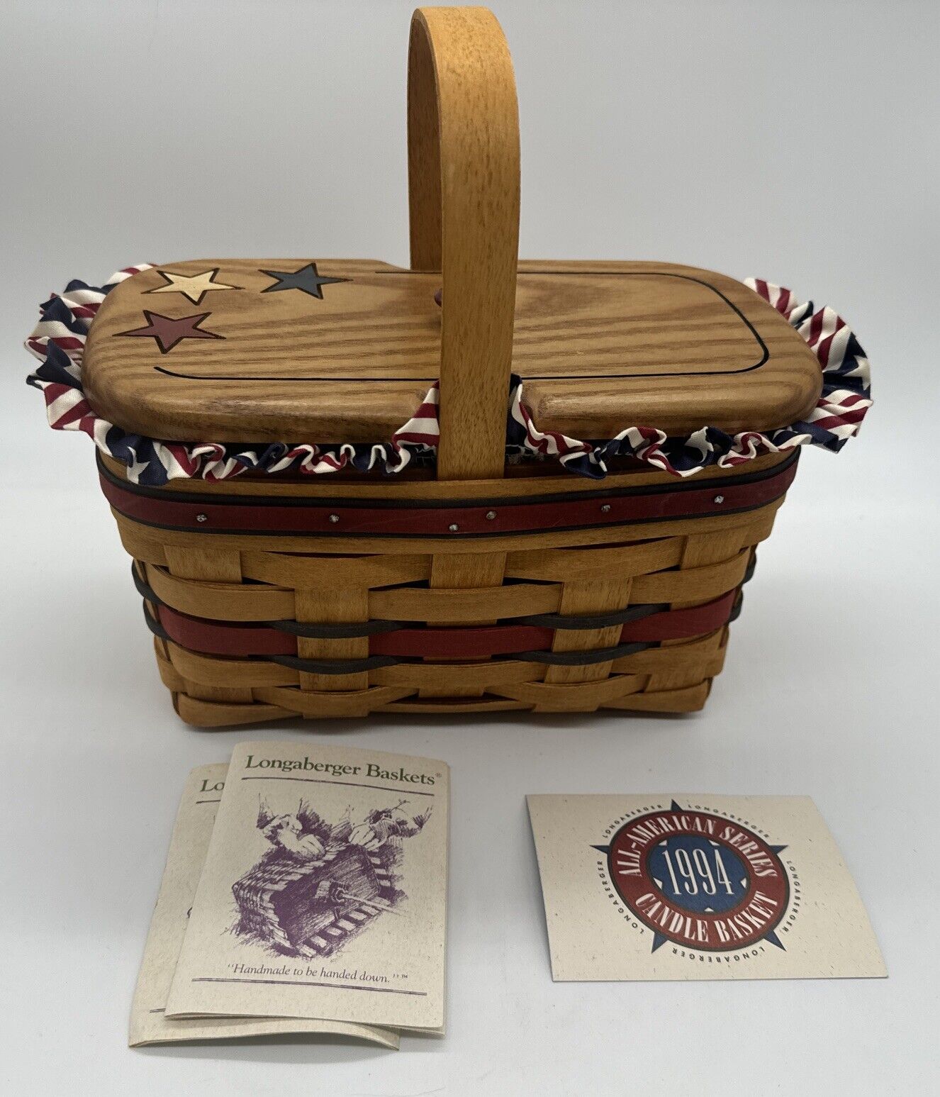 Longaberger All America Retired 1994 Candle Basket with Liner, Protector & lid