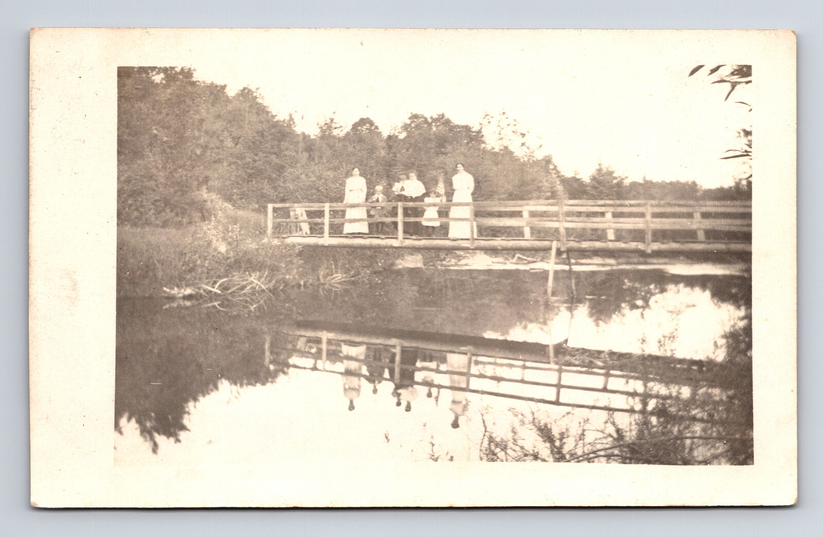 1911 RPPC Family on Bridge Harriet F James to Cousin FH Middlebury VT Postcard