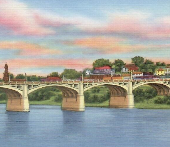 Vintage Linen Postcard Bridge Over Susquehanna River Pittston Pennsylvania PA