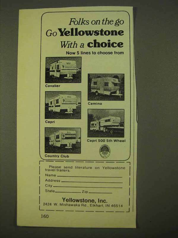 1974 Yellowstone Travel Trailers Ad - Cavalier, Camino