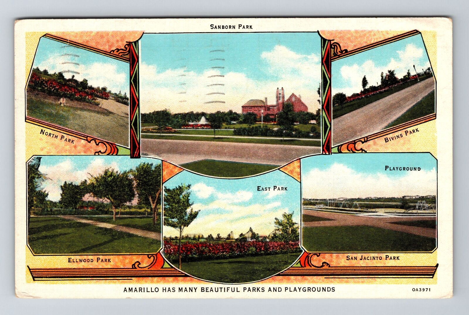 Amarillo TX-Texas, Different Parks In Area Vintage c1931 Souvenir Postcard