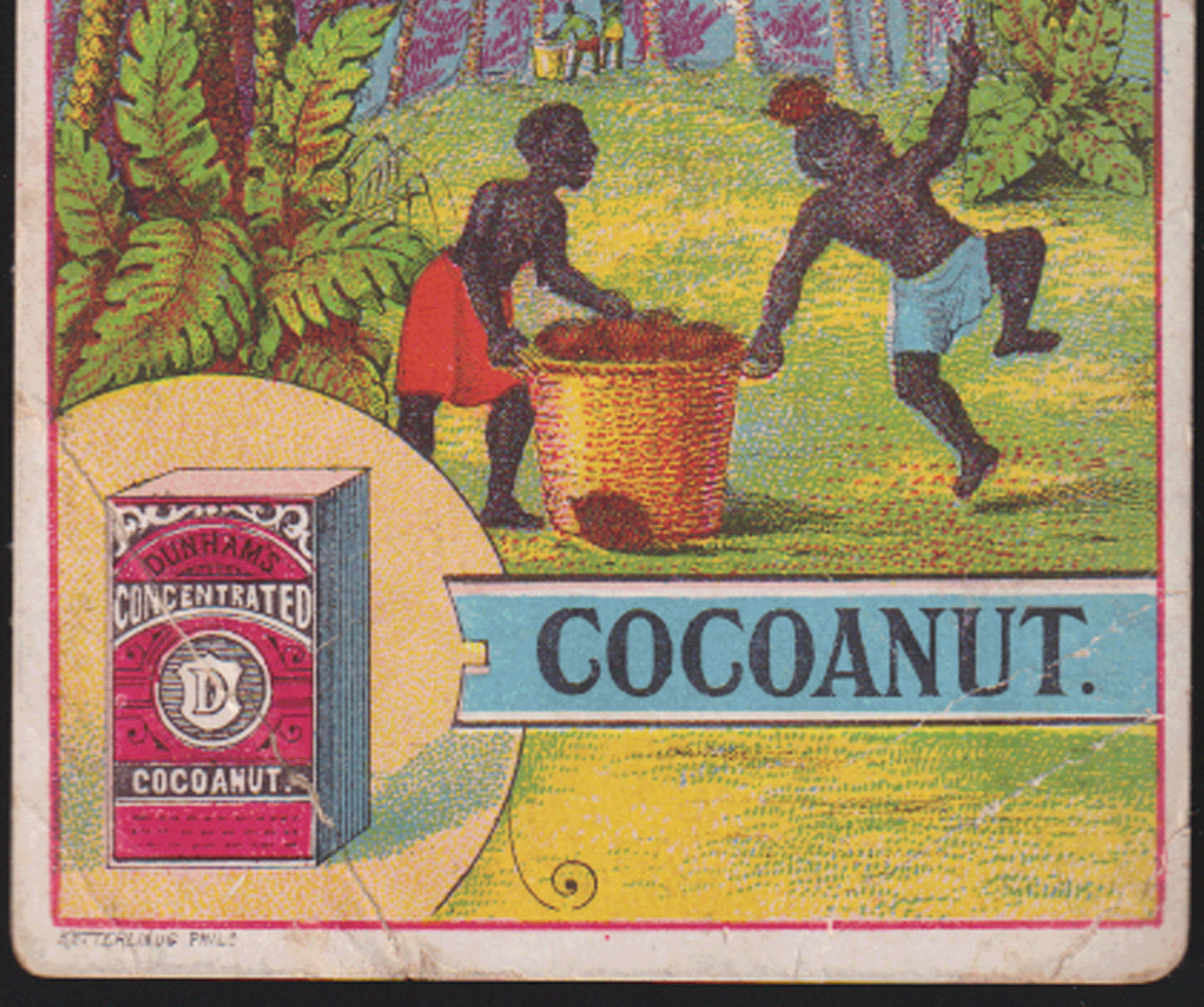 1880\'s DUNHAM\'S COCOANUT, NATIVES & MONKEYS ~ VICTORIAN ADV. TRADE CARD ~ A1105