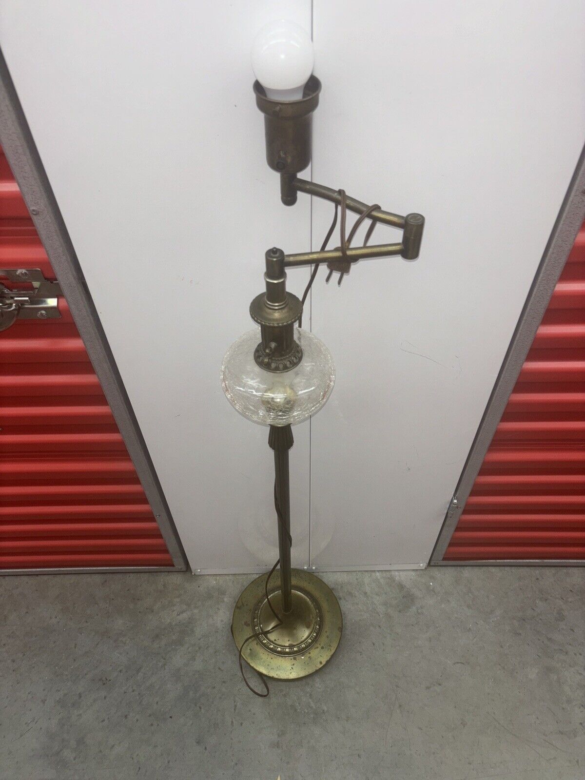 Vintage Brass  Glass Floor Lamp Adjustable  Swing Arm 55” Height Unbranded