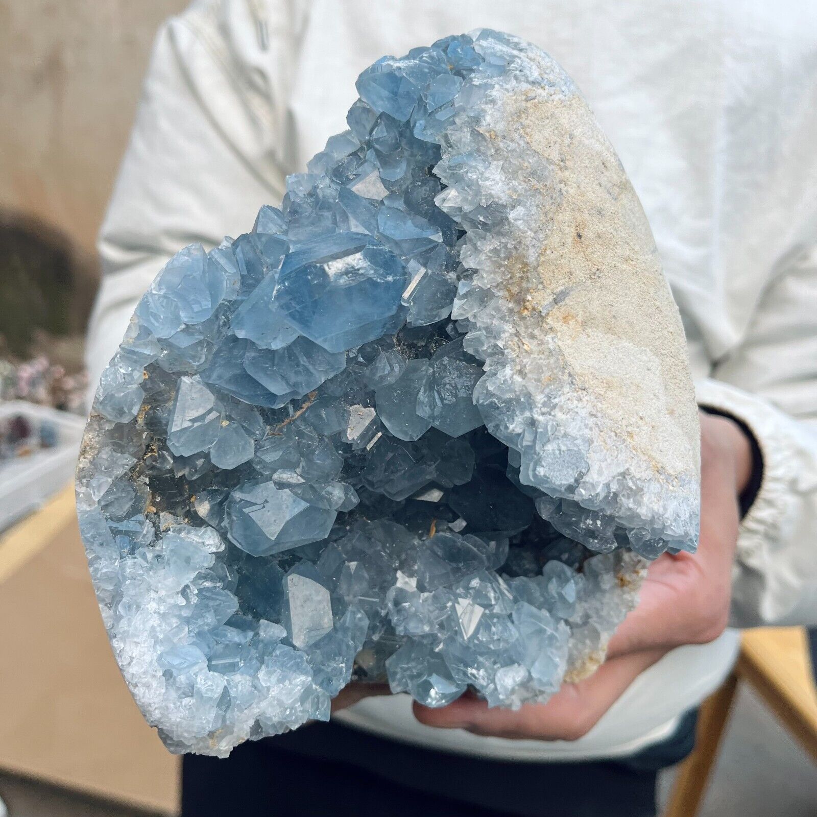 6lb Large Natural Blue Celestite Crystal Geode Quartz Cluster Mineral Specimen