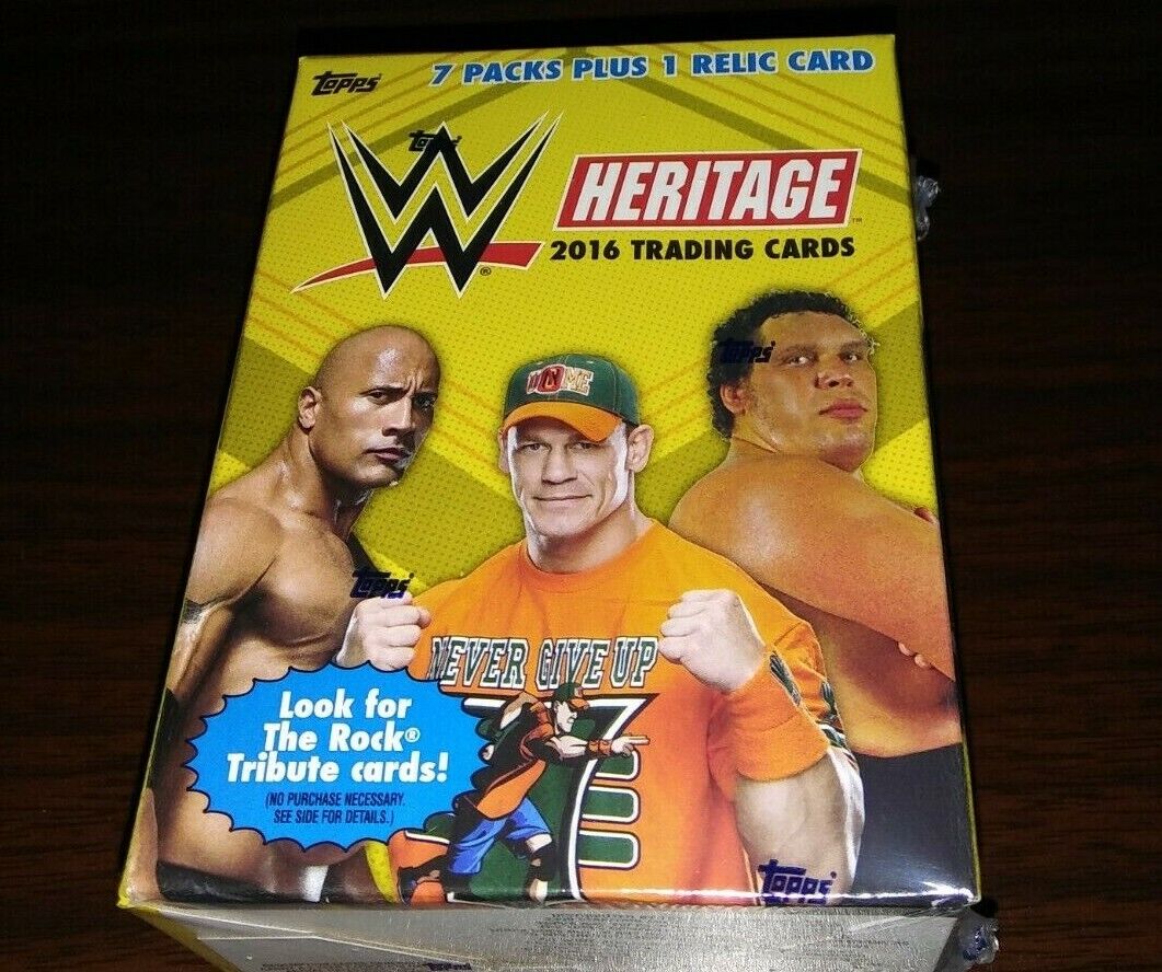 2016 Topps Heritage WWE Wrestling Blaster Box (7) packs (9) cards per 1 Relic 