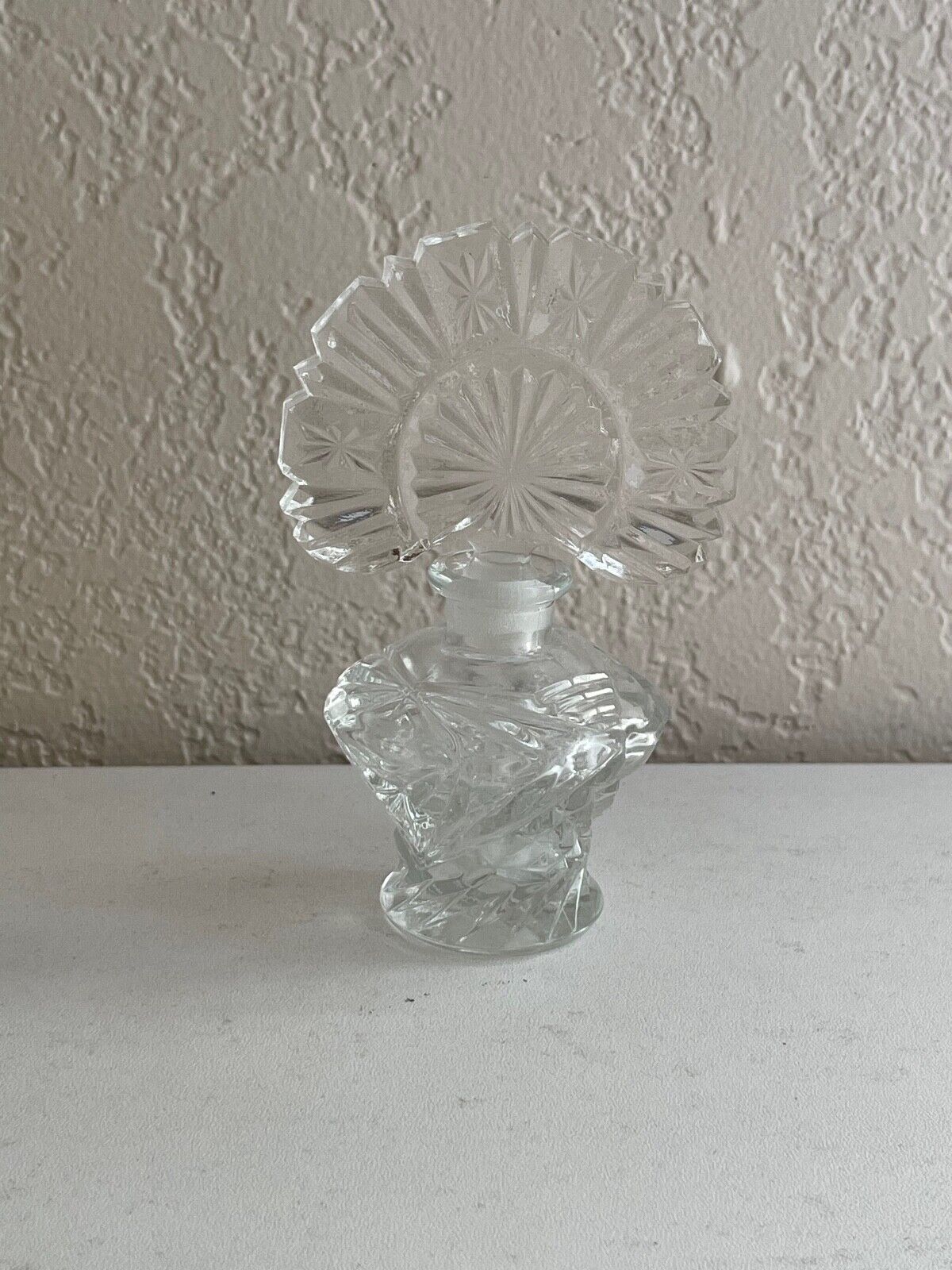 Vintage Clear Glass Perfume Bottle w/ Flared Top w/ Star or Flower Design 2 of 2