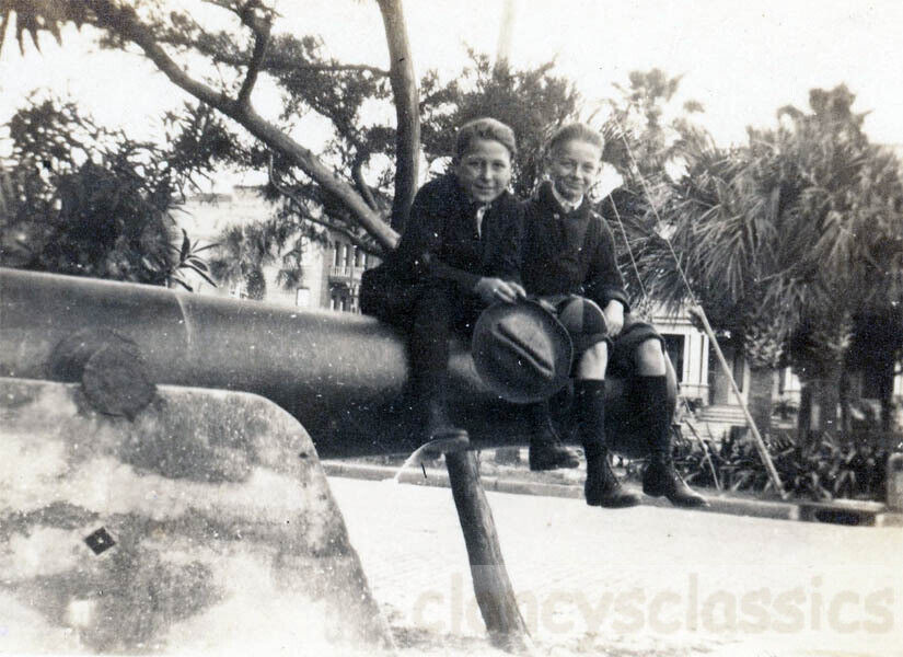 1918 Birmingham Alabama Boys sit on Cannon Near Beach Nice Neighborhood
