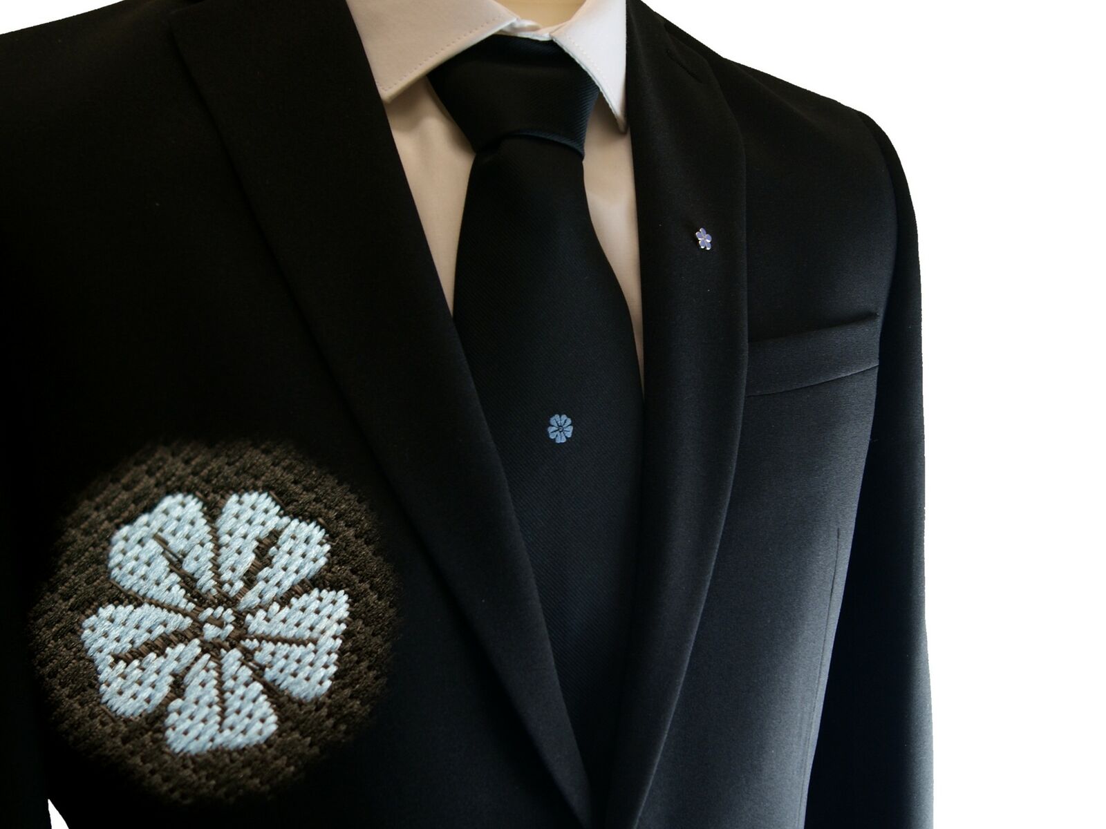 Freemasons Masonic Woven Tie With Forget Me Not Flower - Black