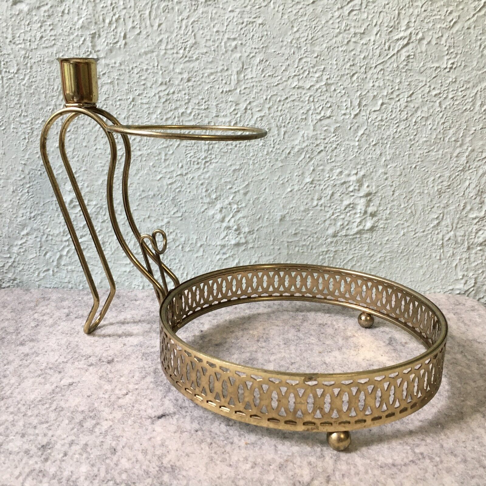 Mid Century Modern Gold Metal Wire Bowl Holder Vintage Snack Bowl Caddy Rack