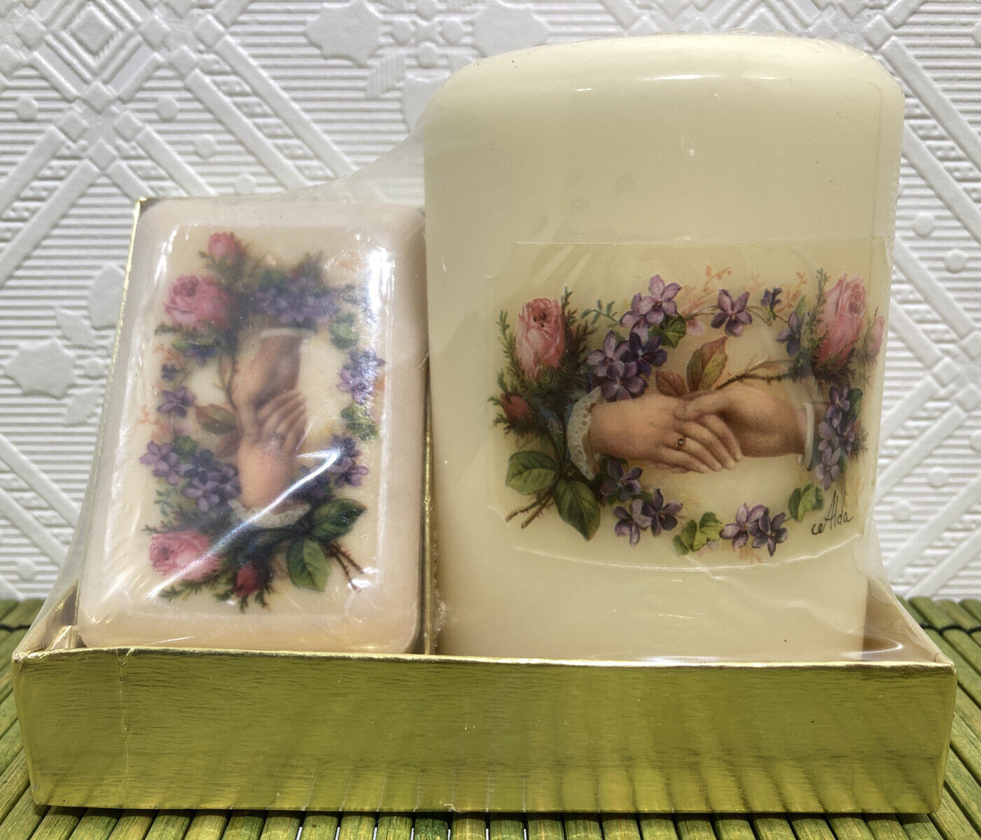 VTG Couple\'s Hands Alda\'s Forever Vanilla Candle & French Milled Almond Soap Set