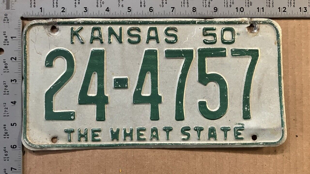 1950 Kansas license plate 24-4757 YOM DMV Allen Ford Chevy Dodge 15004