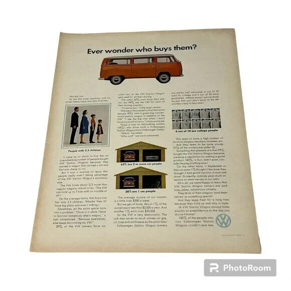1969 Volkswagen Station Wagon Micro Bus Original Vintage Print Ad