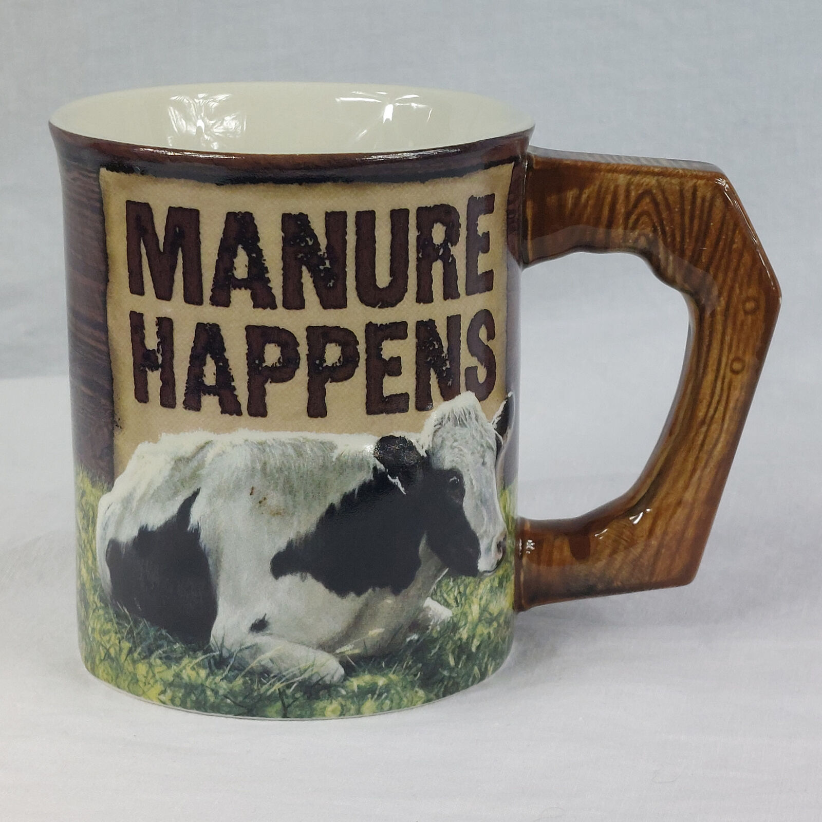 Manure Happens 3D Cow by Rollie Brandt Barn Door Handle Coffee Tea Mug Cup