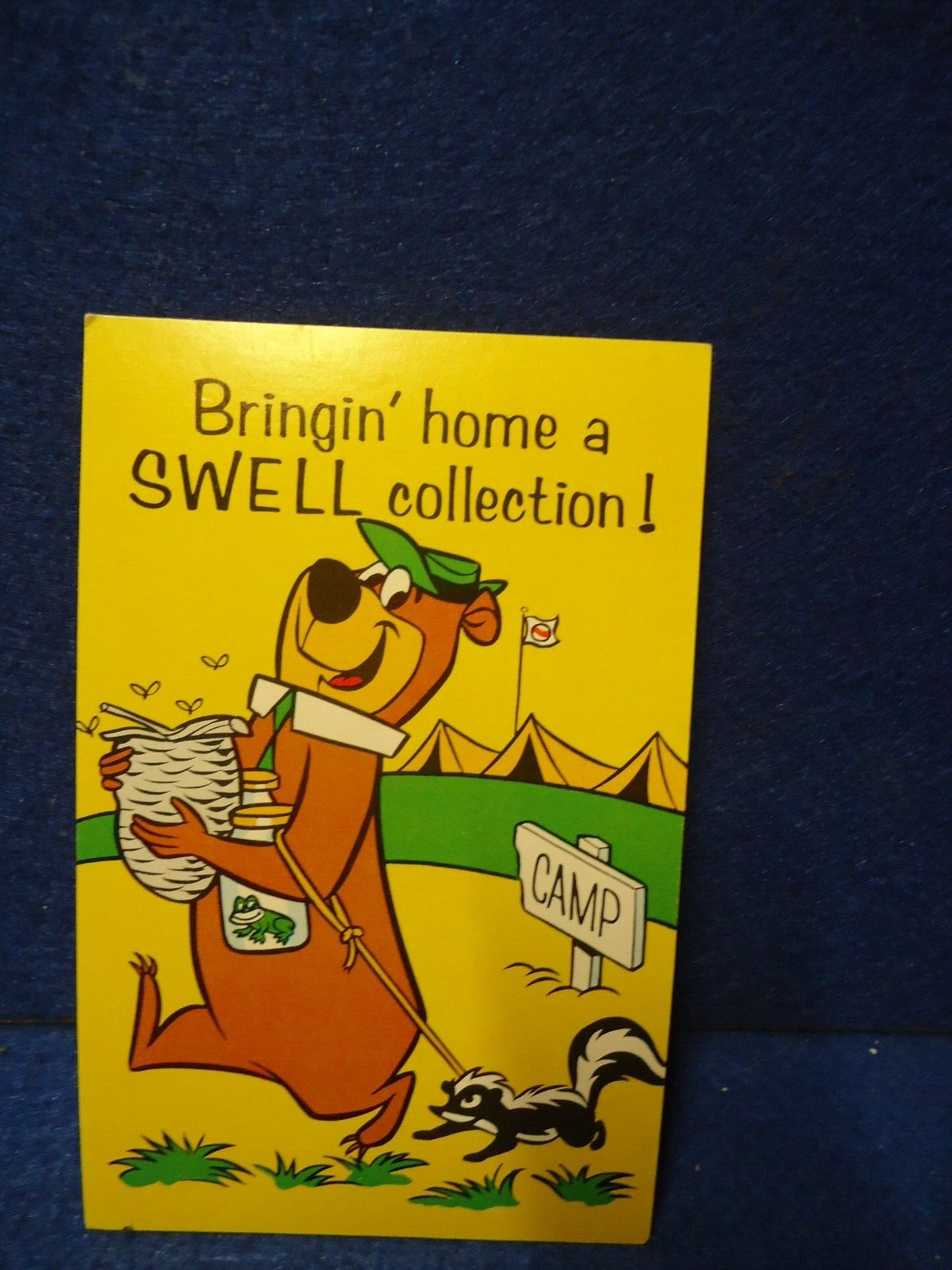 1950s POSTCARD YOGI BEAR WITH SKUNK & BEES, BRING HOME A SWELL COLLECTION  CAMP