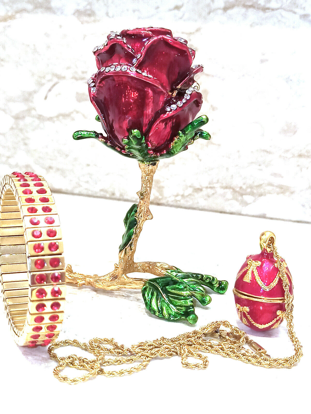 Girlfriend Birthday gift Fabergé  Faberge egg Jewelry SET HANDMADE 24K GOLD RUBY