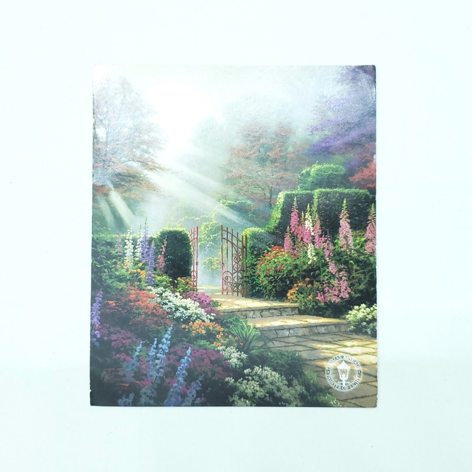 Garden of Grace - Gate, Sun Rays, Flowers Trees Thomas Kinkade Postcard Preowned